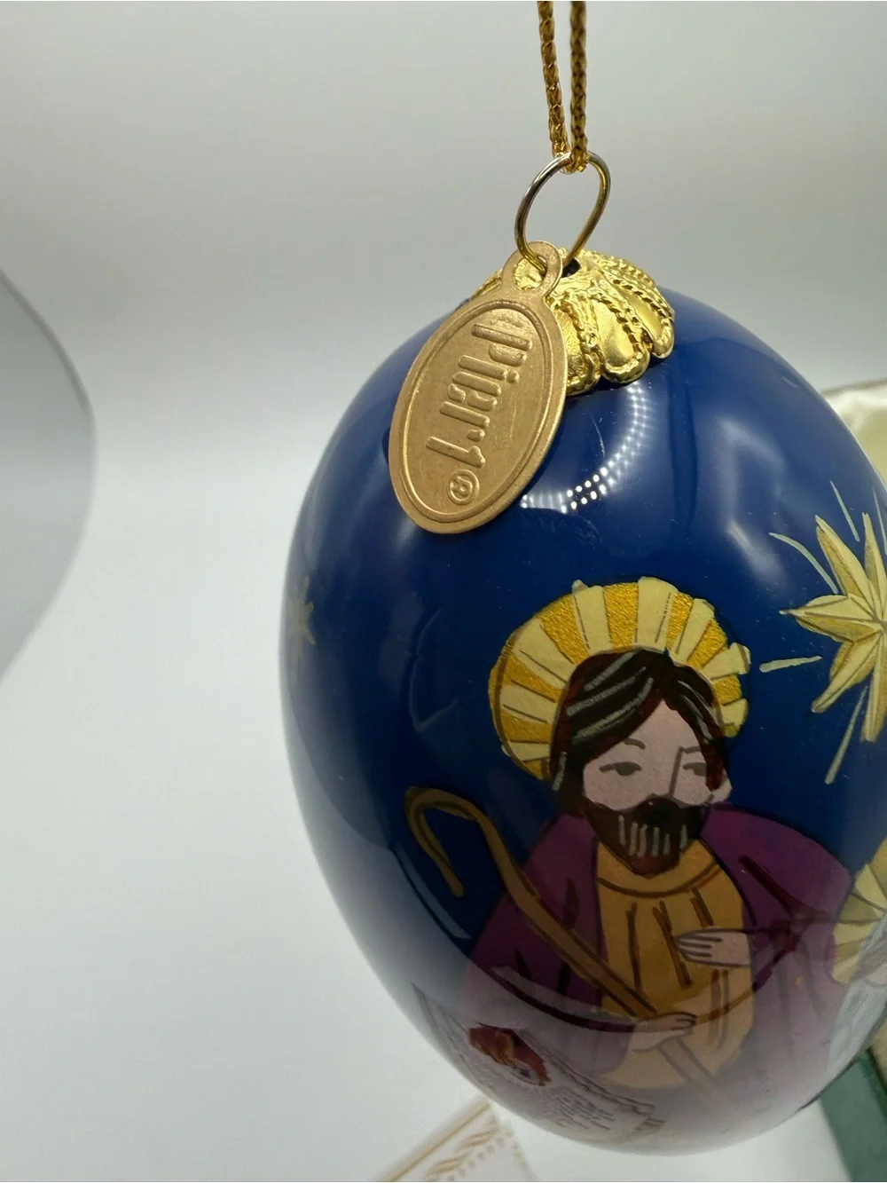 Pier 1 Li Bien 2014 Holy Family Nativity Glass Ornament Peace Joy Boxed